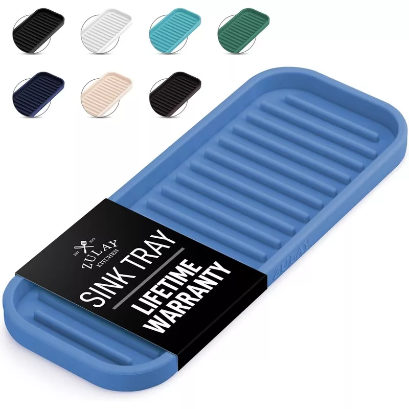 zulay-kitchen-9x3-5-silicone-sponge-holder-kitchen-sink-flexible-multipurpose-so Zulay Kitchen (9x3.5) Silicone Sponge Holder for Kitchen Sink - Flexible Multipurpose Soap Tray - Sink Organizer for Kitchen, Bathroom, Makeup, Trinkets & More (Pine Green)