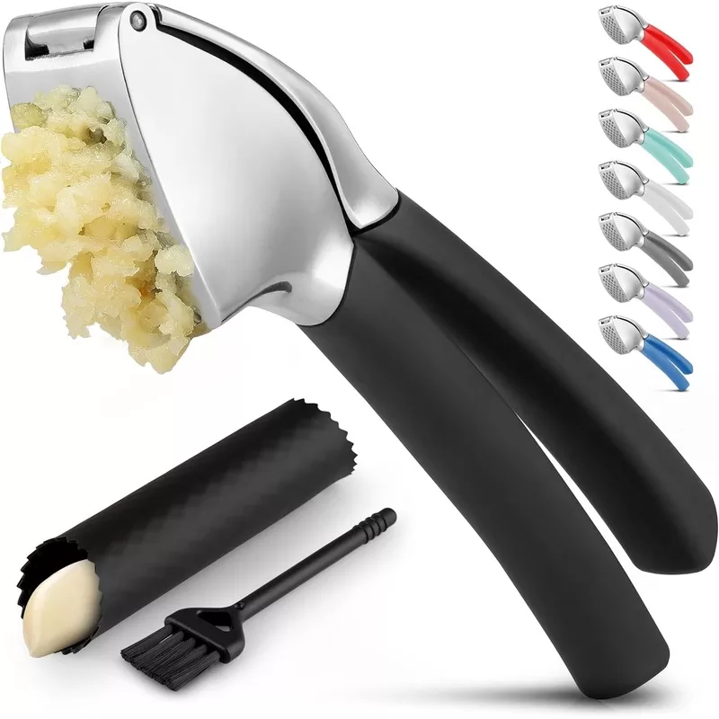 zulay-kitchen-comfort-grip-garlic-press-garlic-mincer-tool-garlic-crusher-garlic Zulay Kitchen Comfort Grip Garlic Press - Garlic Mincer Tool - Garlic Crusher - Garlic Press Mincer Rust Proof, with Soft Ergonomic Handle, Easy Clean Set with Peeler and Brush - Light Blue